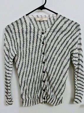 LOFT White And Black Geometric Lightweight 3/4 Sleeve Cardigan XS